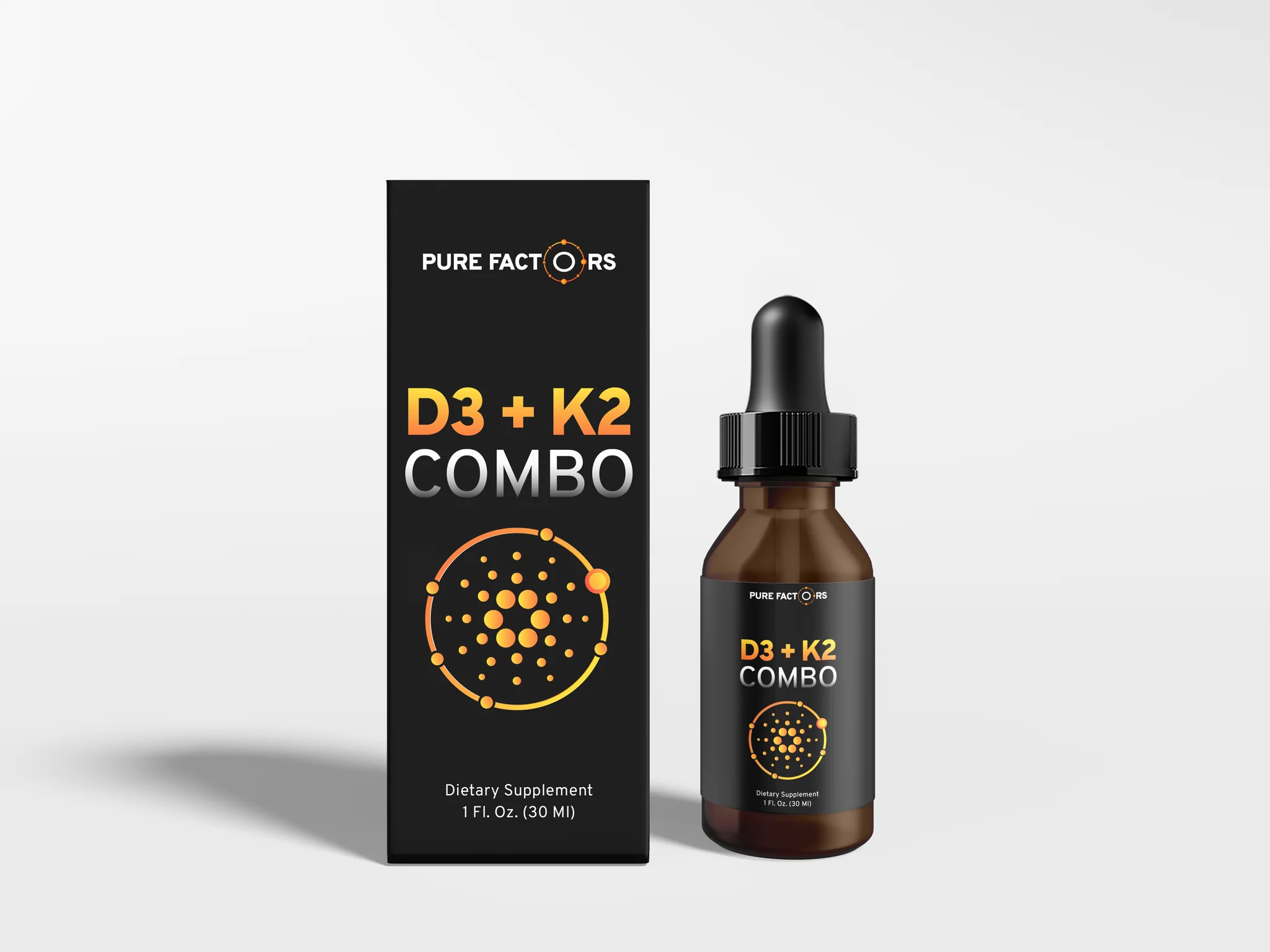 Pure Factors D3+K2 Combo liquid drops bottle and packaging